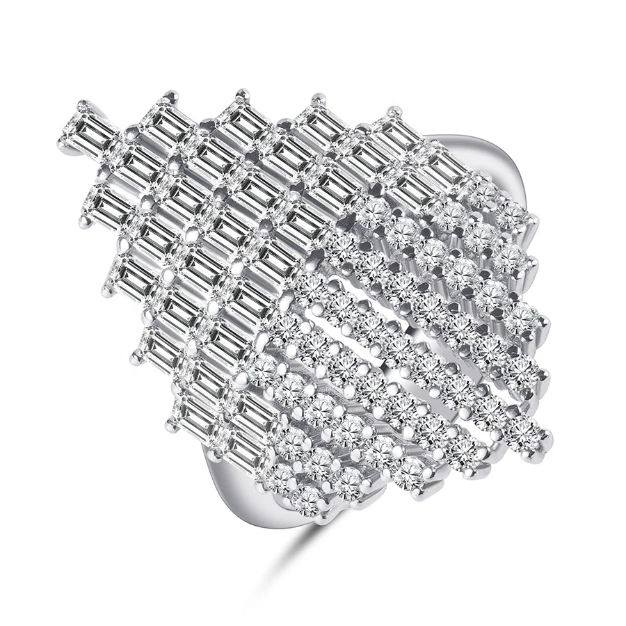 

wholesale Luxury rhombic 925 sterling silver ring, CZ cubic zirconia hip hop party rings jewelry men women, Silver color