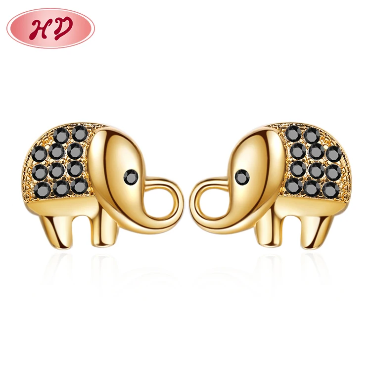 Wholesale Hd Jewelry Supplier Black Cubic Zirconia 18K Gold Animal  Elephant Women Stud Earring Jewelry Fashionable