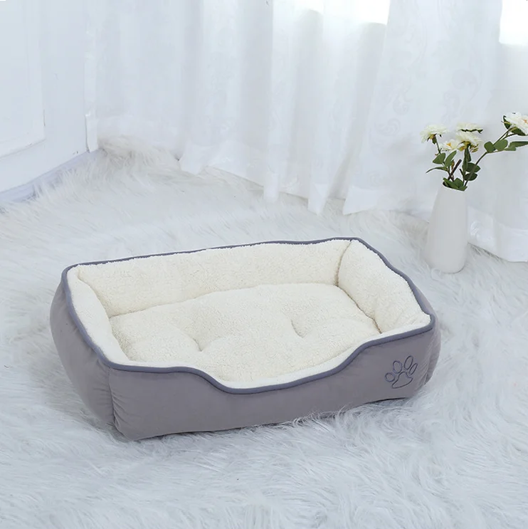 

High-end Quality Dog Rectangle Kennel Bed With Removable Teddy Velvet Double Side Mattress Comfortable Pet Dog Beds Sofa Cushion, White, brown