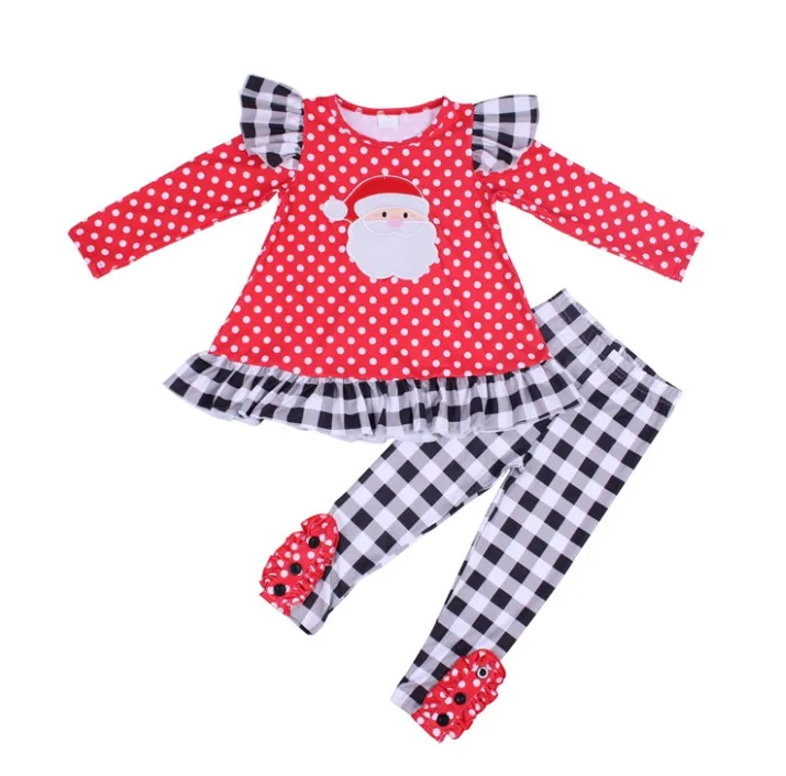 

Wholesale Boutique Christmas Child Girl Set Clothes Velvet Red Long Sleeve Stripe Pants Suit child girl girl cloth, Picture