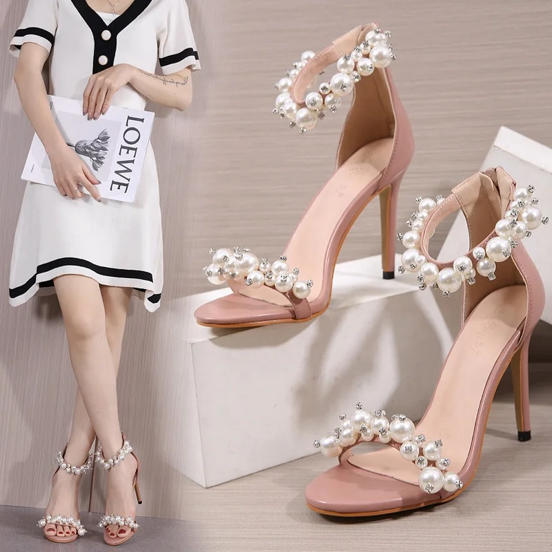 

2021 Europe & American summer new arrival women's shoes sexy beaded stiletto chic banquet sandals high quality, Two colors or customized