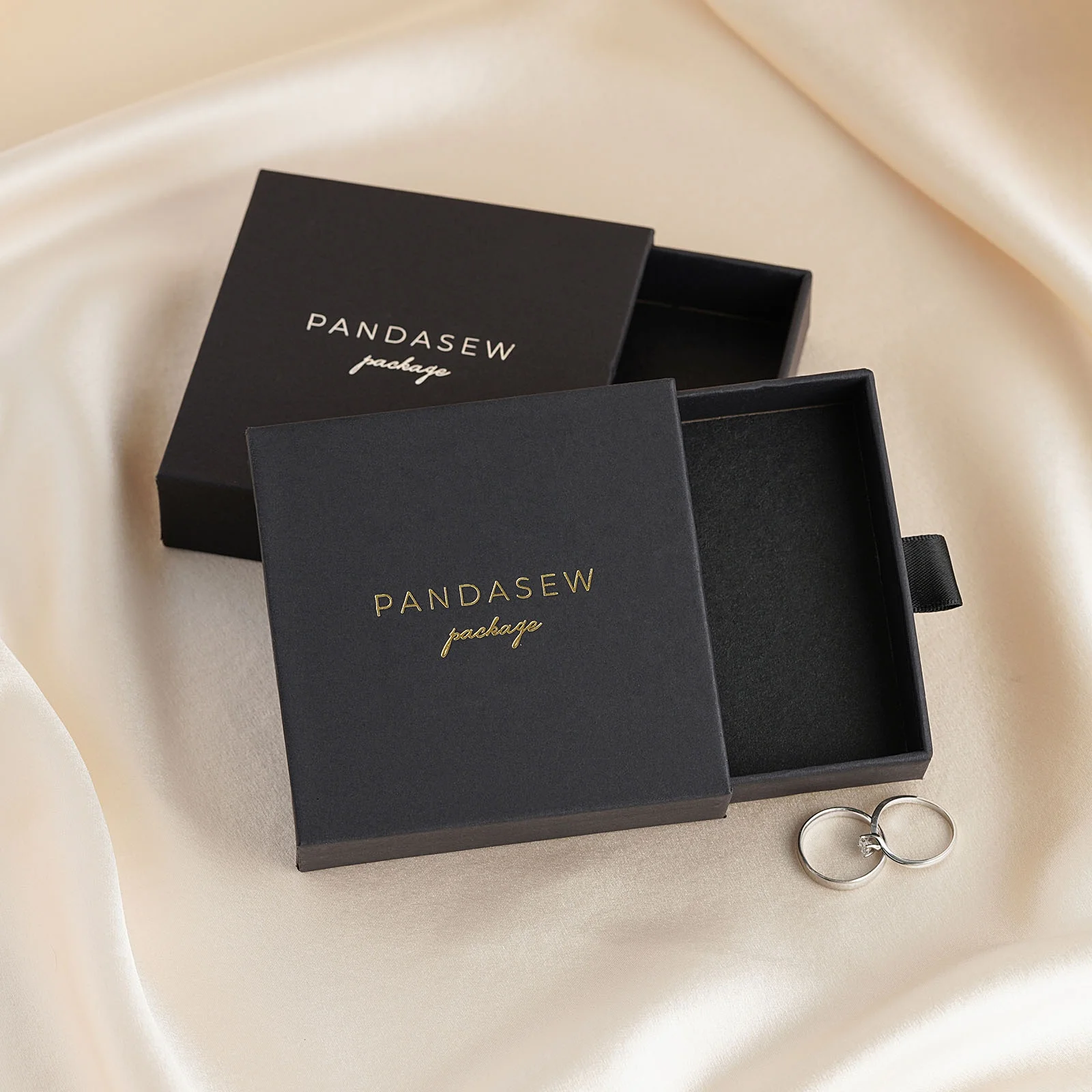 

PandaSew Custom Logo Printed Jewelry Packaging Box Ring Earrings Bracelet Jewelry Box, Black,pink,white or custom color