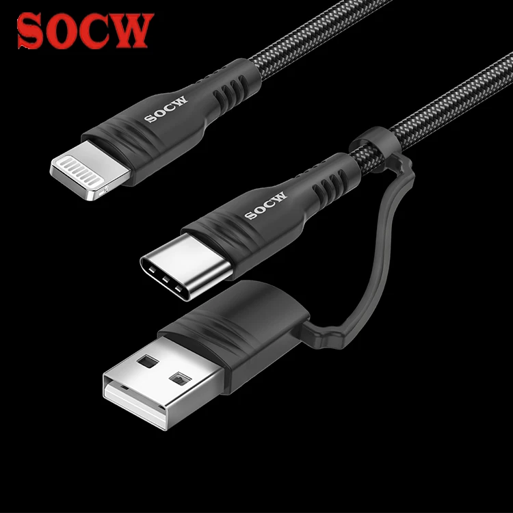 

SOCW 2021 Hot selling PD fast charging cable USB A + Type c to lightning cable OEM/ODM