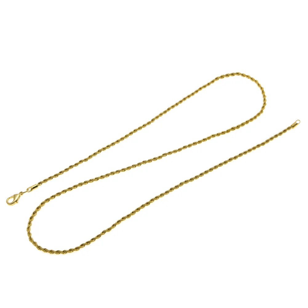 

Hip Hop Gold Plating Box Chain 3mm Stainless Steel Baguette Necklaces Jewelry Twist Chain Necklace