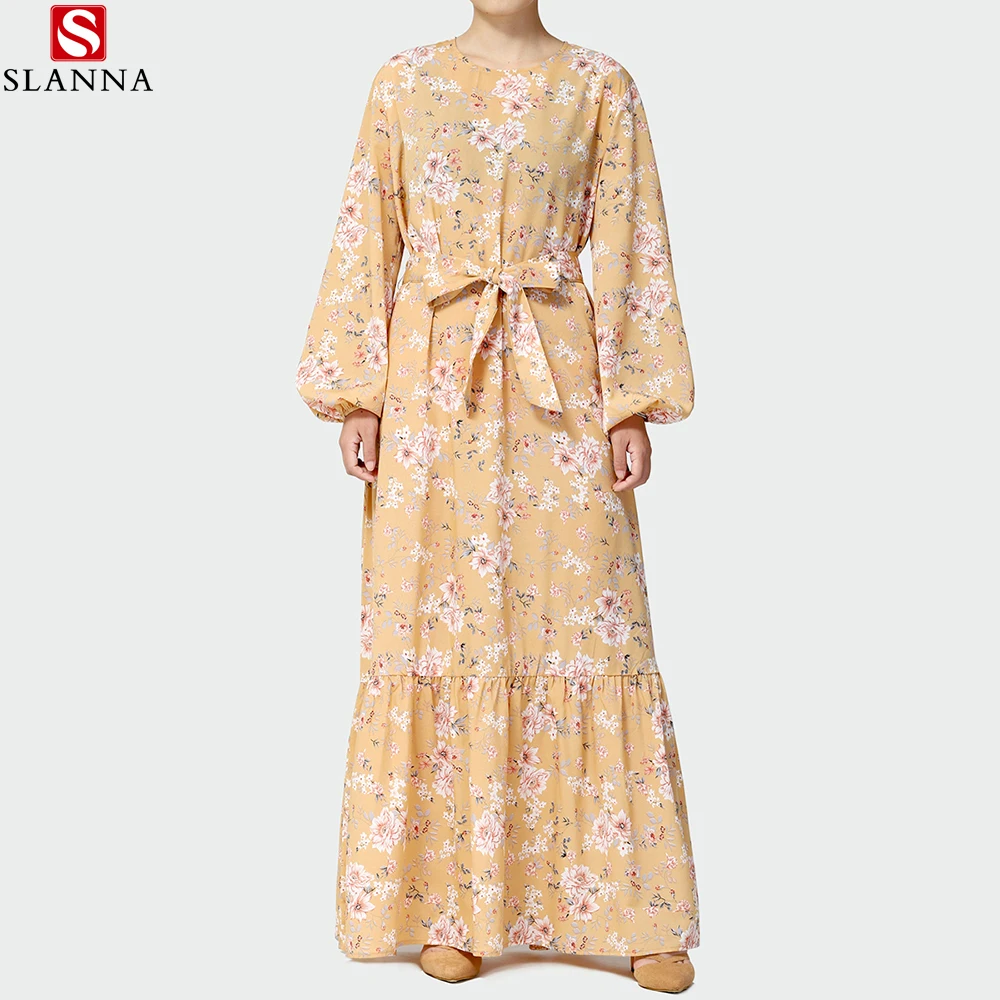 

Slanna Middle East abaya Women african pakistani ladies Floral dresses Maxi long muslimah clothing Muslim modest dress, Accept custom color