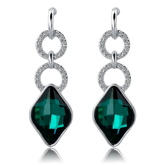 

High quality cheap Double Rings Big rhombus gemstone Rhinestone Drop Earring Studs Crystal Diamonds long needle Hoop earrings