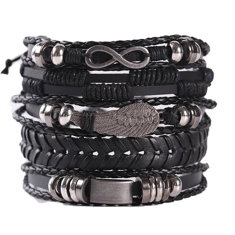 

High Quality Wholesale Vintage Multilayer Homme Jewelry Pulseras Leather Bracelets, Multi