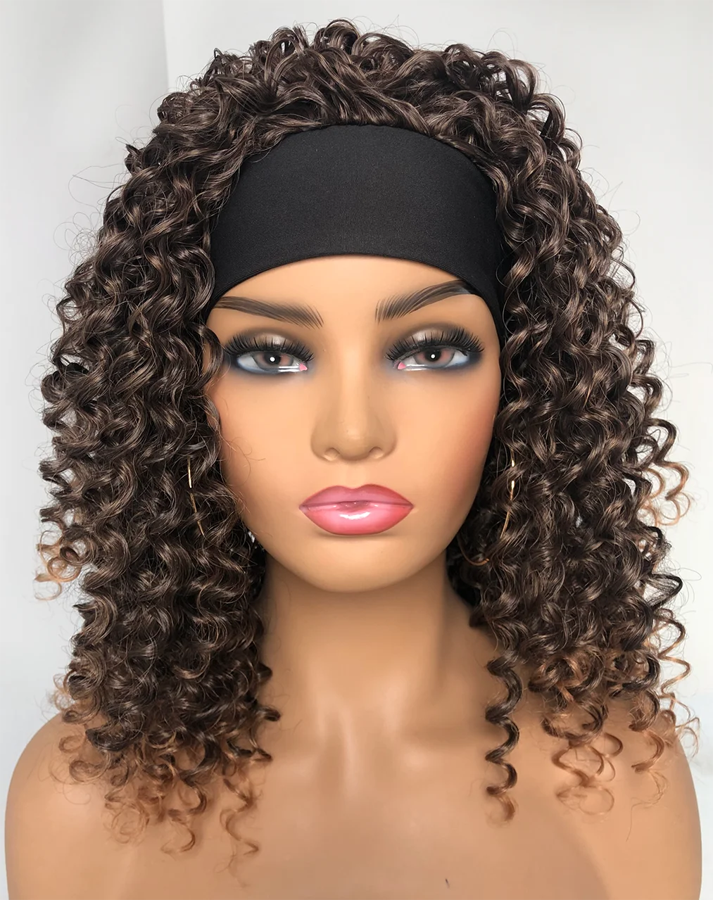 

Hot selling High quality Acceptable customization colors kinky curly attached wigs synthetic for black women headband wig