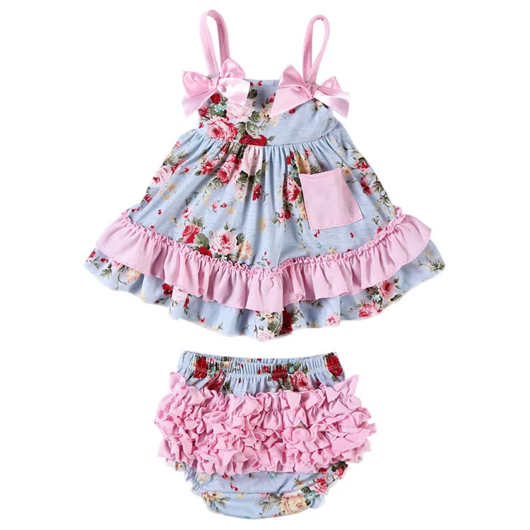 

Wholesale New design Newborn outfit floral print kids baby clothes set for girls