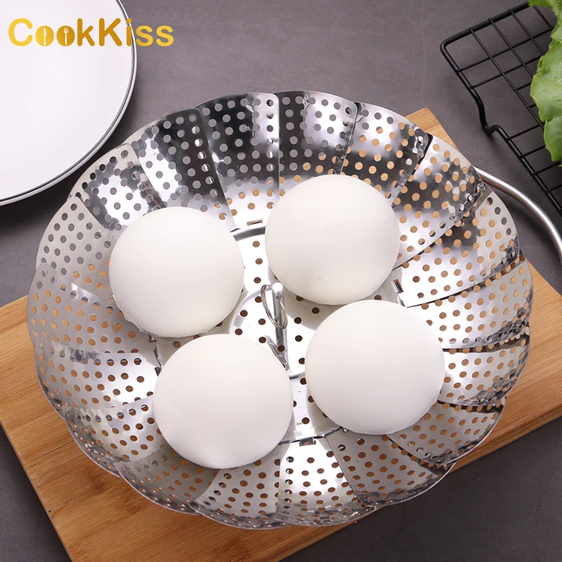 

Multi Purpose Mini Chinese Cooking Stainless Steel Foldable Food Steamer Basket, Metal color