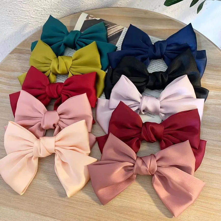 

In Stocks! Silky Satin Bow Hair Clips Elegant Bows Clip for Girls Women Large Solid Hair Bows Hairpin
