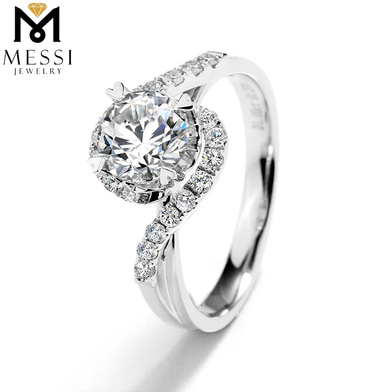 

Messi Jewelry DEF white VVS round 14k/18k white gold twist engagement wedding moissanite ring for women