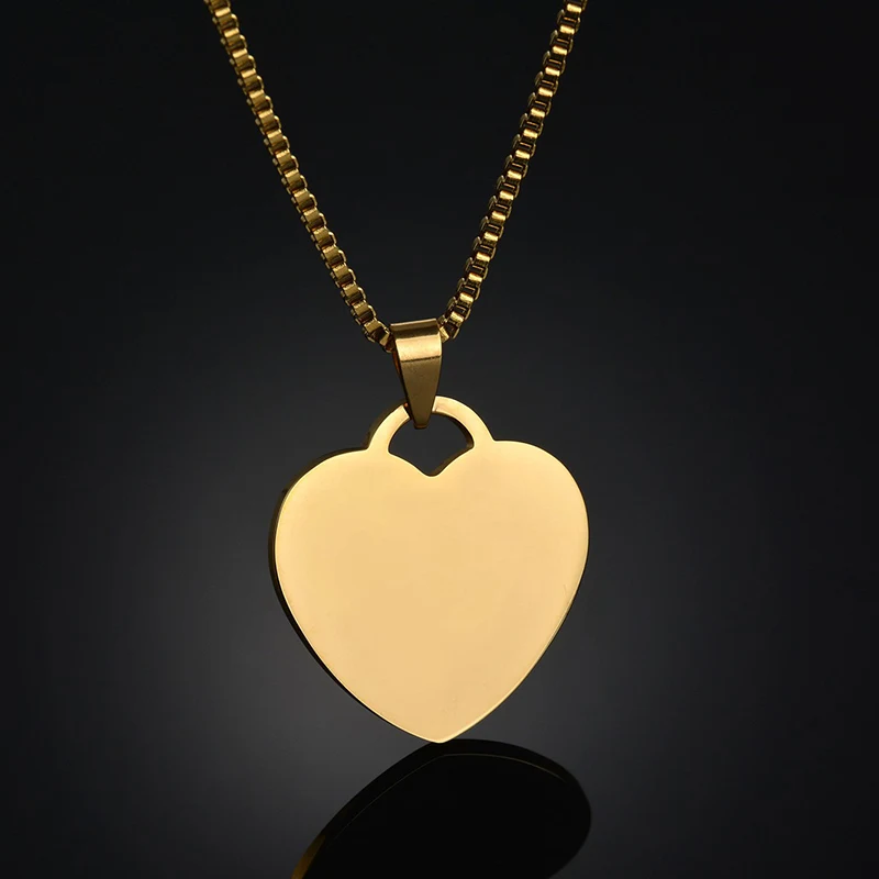

Fashion Souvenir DIY Blank Stainless Steel Custom Logo Blank Heart Gold Nameplate Necklace, 18k gold /18k rose gold/18k rhodium