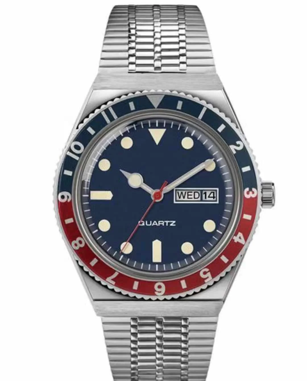 

Stock Luxury Stainless Steel Wrist Watch China ODM&OEM Blue and Red Bezel Luminous Men Watch, Red/blue/silver