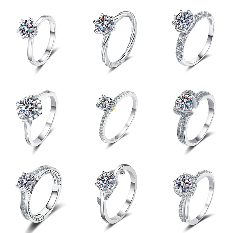 

Wholesale Fine Jewelry Wedding Ring Women 925 sterling silver Pass Diamond Tester 1ct VVS Moissanite Engagement Rings For Girls