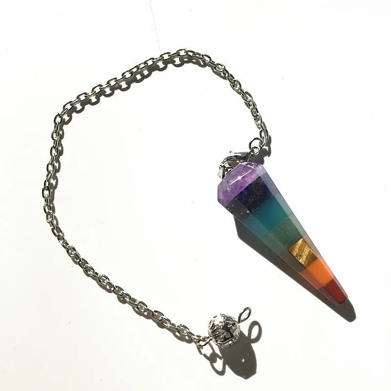 

Bulk Crystal Seven Veins And Six Prism Fashion Colorful Pendant Seven Chakras Cone Pendant pendulum, Mixed color