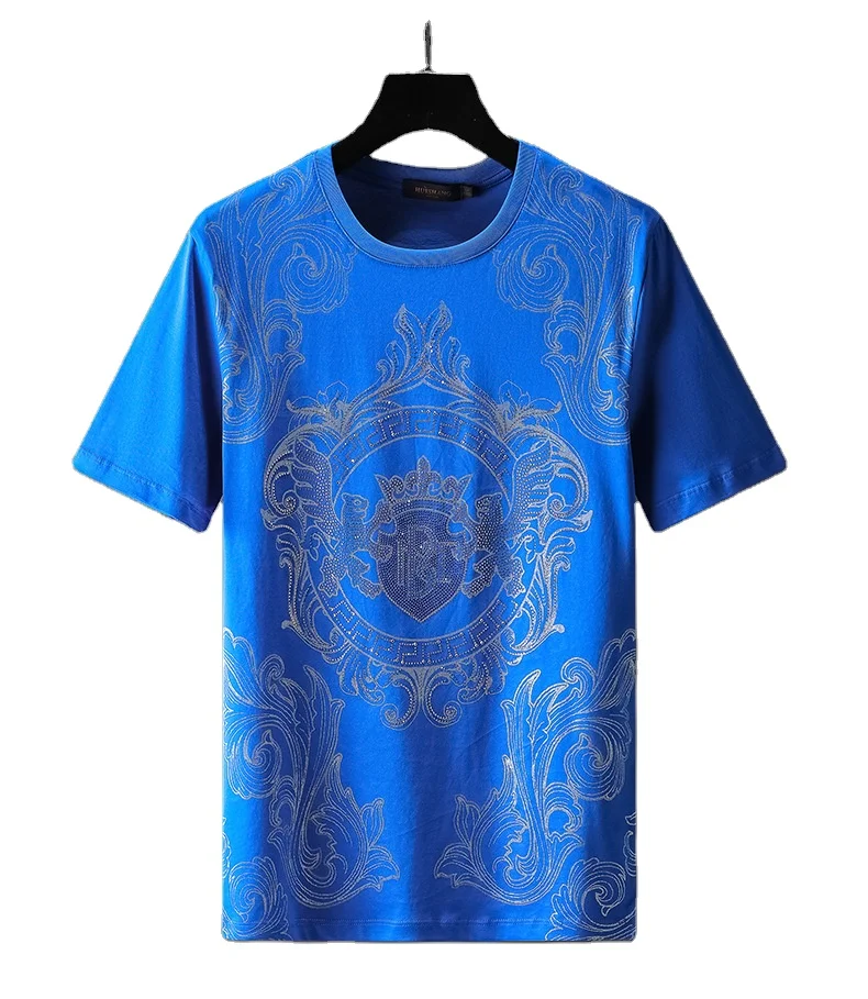 

New light luxury high-definition printed hot diamond cotton lion pattern short-sleeved T-shirt