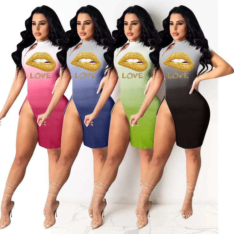 

Summer Dress 2022 Gradient Printed Zipper Nightclub Women Dresses Women Dresses Summer Ladies, White,balck,orange