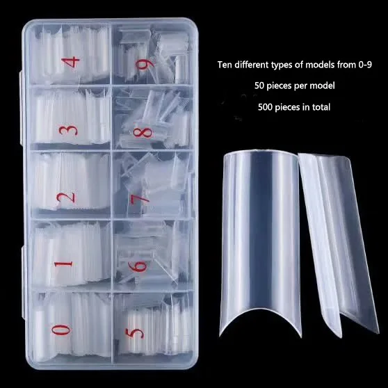 

500Pcs C Curve Clear Nail Tips Coffin Half Cover Square Straight Fake Nails for Nail Art Salons Home DIY