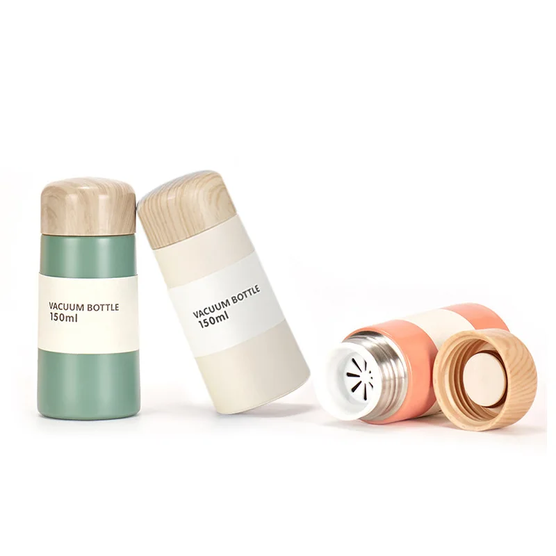 

New Design 150ml bamboo cover Japanese style mini portable vacuum cup student cute small pocket cup simple ins style coffee mug, Based pantone color number