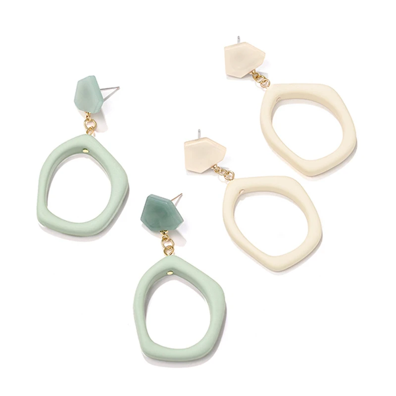 

Charare Geometric irregular oval hollow acrylic Morandi color earrings, As picture