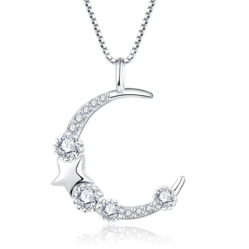 

2022 Wholesale factory direct cubic zirconia 925 sterling silver moon and star pendant for women jewelry necklace