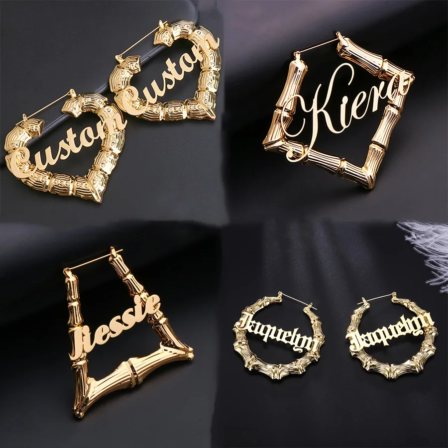 

Modalen Stainless Steel Hoop Name Personalised Bamboo Custom Earrings