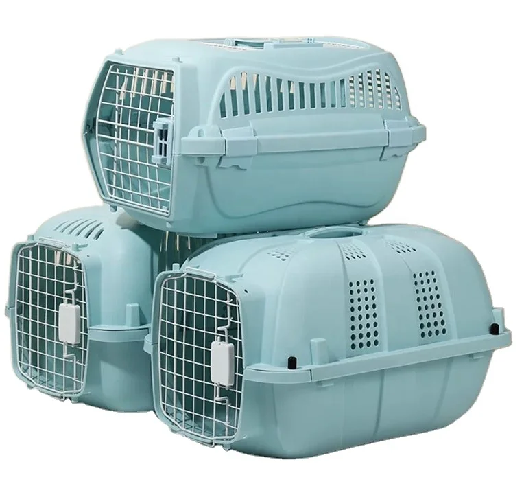 

plastic dog cat pet carrier with double door