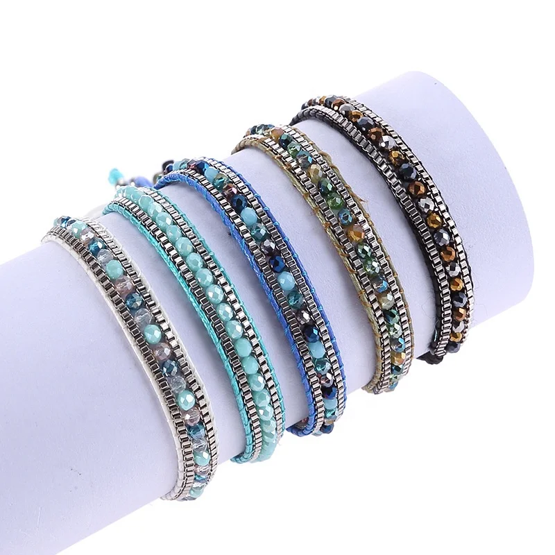 

Trendy Crystal Chain Handmade Bracelet For Lady Stone Beads Adjustable String Bangle