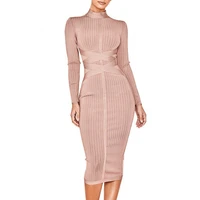 

Wholesale New Custom Bandage Dress Women Sexy Nude Long Sleeve Midi Club Dress Vestidos Formal Evening Dress