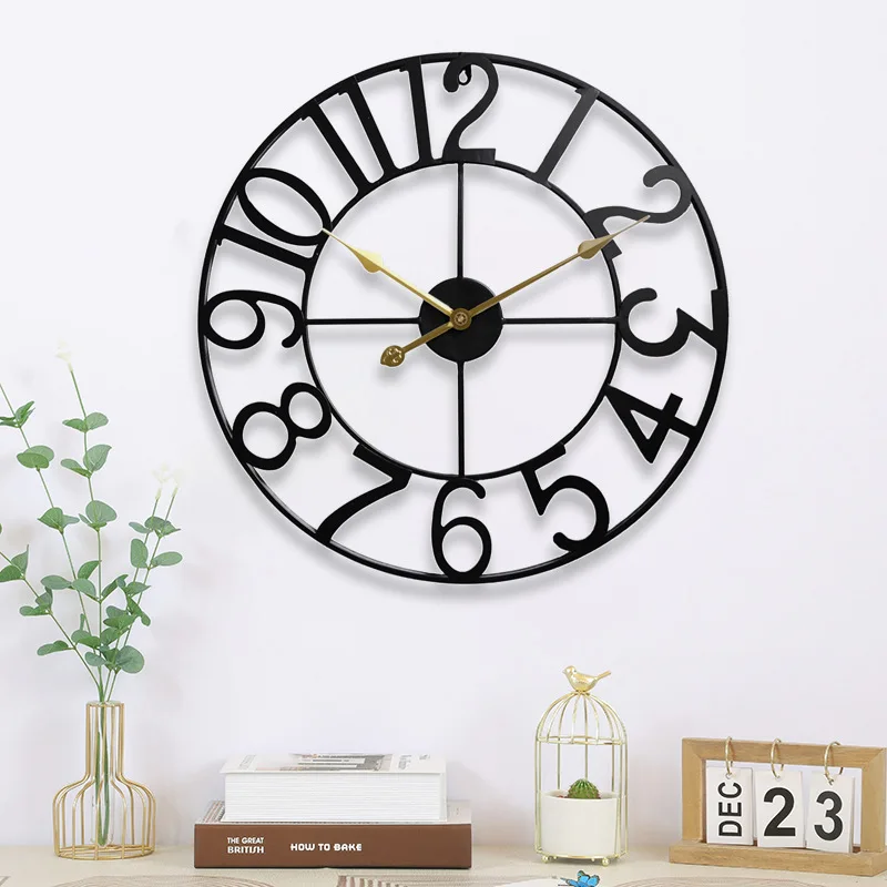 

Wholesale Nordic Large Gold Rustic Metal Wall Clock Coffee Living Roon Home Decorative Creative 3D Wall Clock Modern
