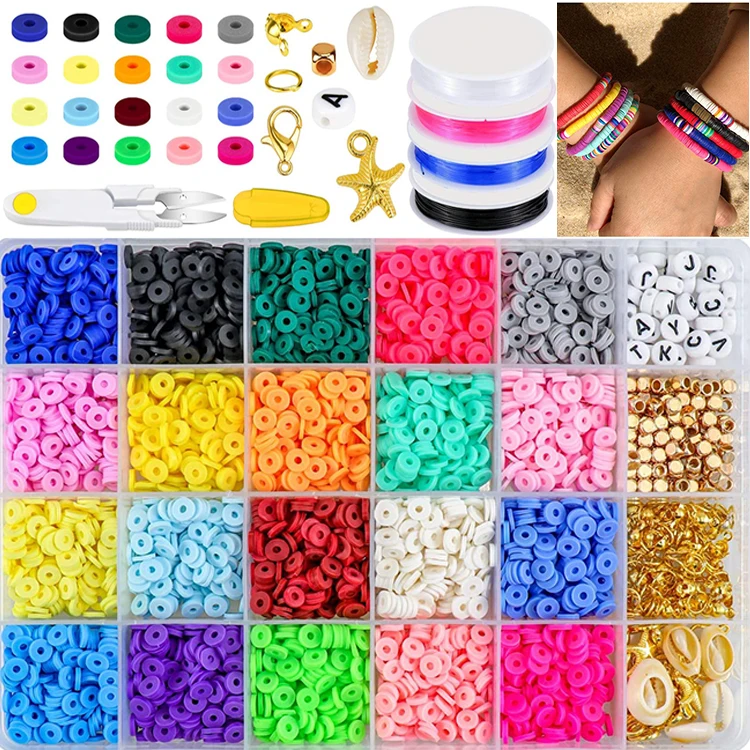 

4000 pcs spacer heishi beads  20 colors flat round polymer clay beads set for jewelry making bracelet diy fimo clay beads kit, Multi