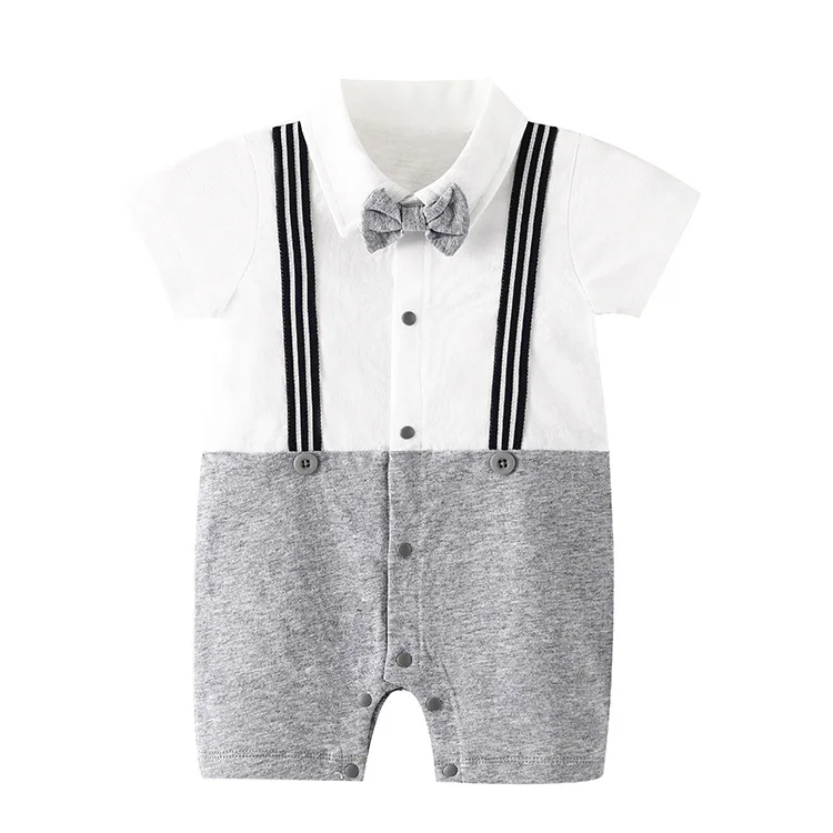 

Hot Sale Summer 0-3 Months Baby Boy Short Sleeves Clothes Newborn England Style Rompers