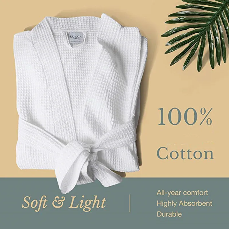 Hotel Waffle Bathrobes with Customized Embroidery logo - 100% Egyptian Cotton Hotel Spa Waffle Bathrobe Set