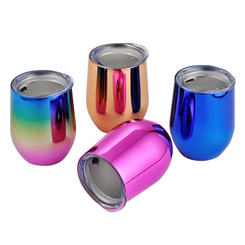 

SKYJOY Bespoke Rainbow Paint Double Walled Coffee Egg Shaped Wine Tumbler Wine Tumbler Cup, Customized color