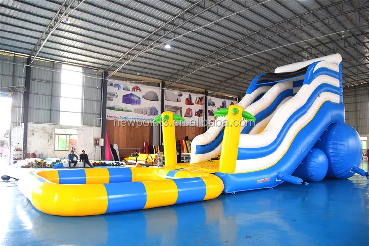 single lane palm tree inflatable water slide inflatable swiming pool combo