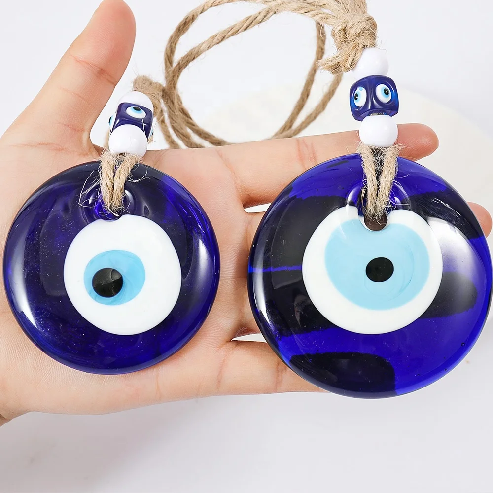 Image of Large Size Evil Eye Wall Hanging Ornament Accessories Handmade Glass Turkish Lucky Evil Eye Pendants Good Luck Garden Home Decor