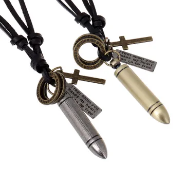 

Vintage Men's Leather Bullet Cross Pendant Necklace