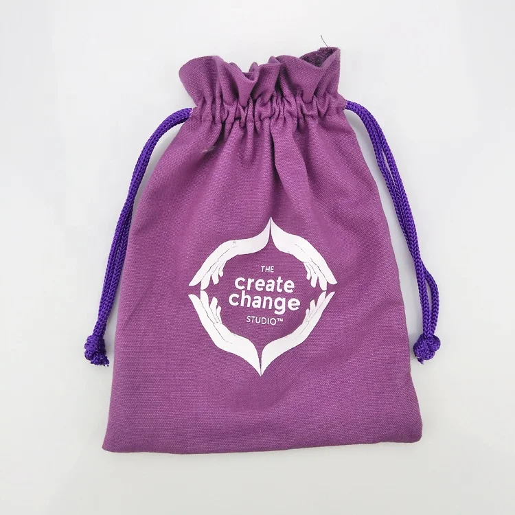 

purple cotton pouch gift jewelry packing canvas bag with silk screen printing logo, Customized color