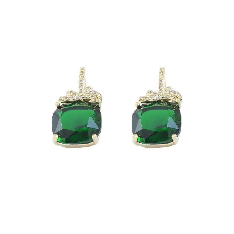 ED63420 Korean fashion gold plated women jewelry green crystal drop diamond bowknot stud earrings