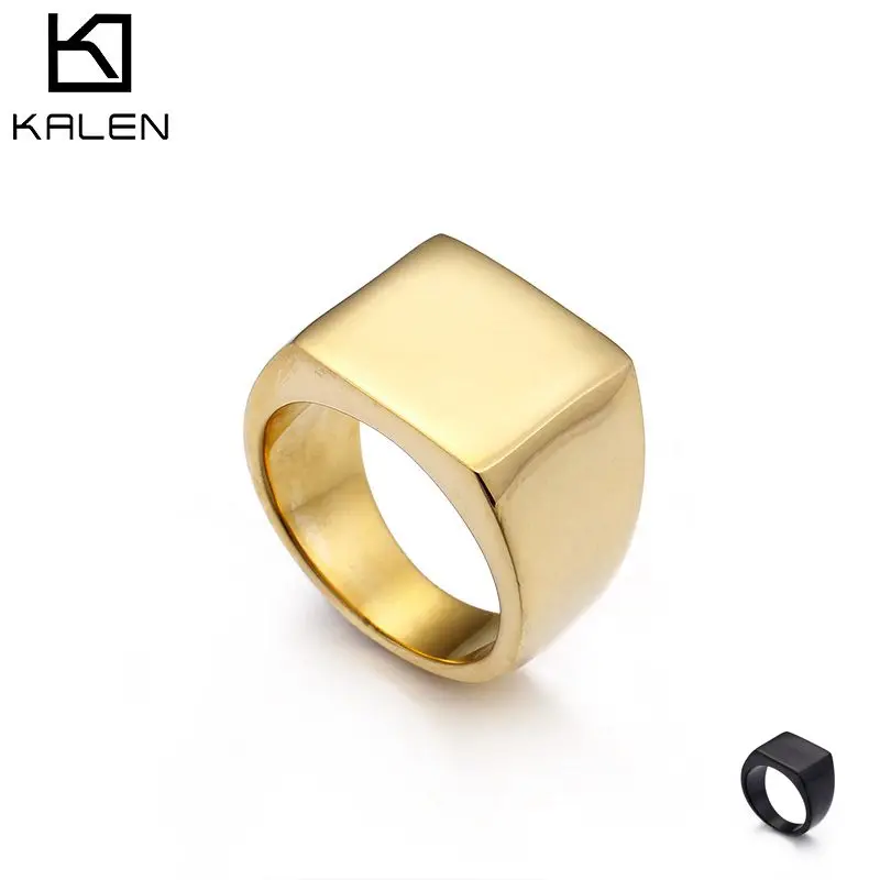 

KALEN Wholesale 316L Stainless Steel 18K Gold PLated Ring Fashion Square Rings For Men