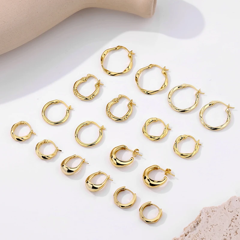 

Best selling Fashion Custom Hoop Earrings big Multiple Size twisted Gold Plated 925 Sterling Silver Hoop Earrings For women