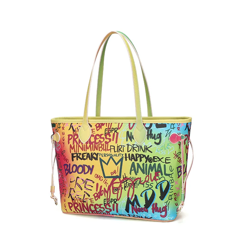 

Hot Sale Wholesale Women Shopping Bags Large Capacity Travel Handbags Purse Fashion Graffiti Tote Bag