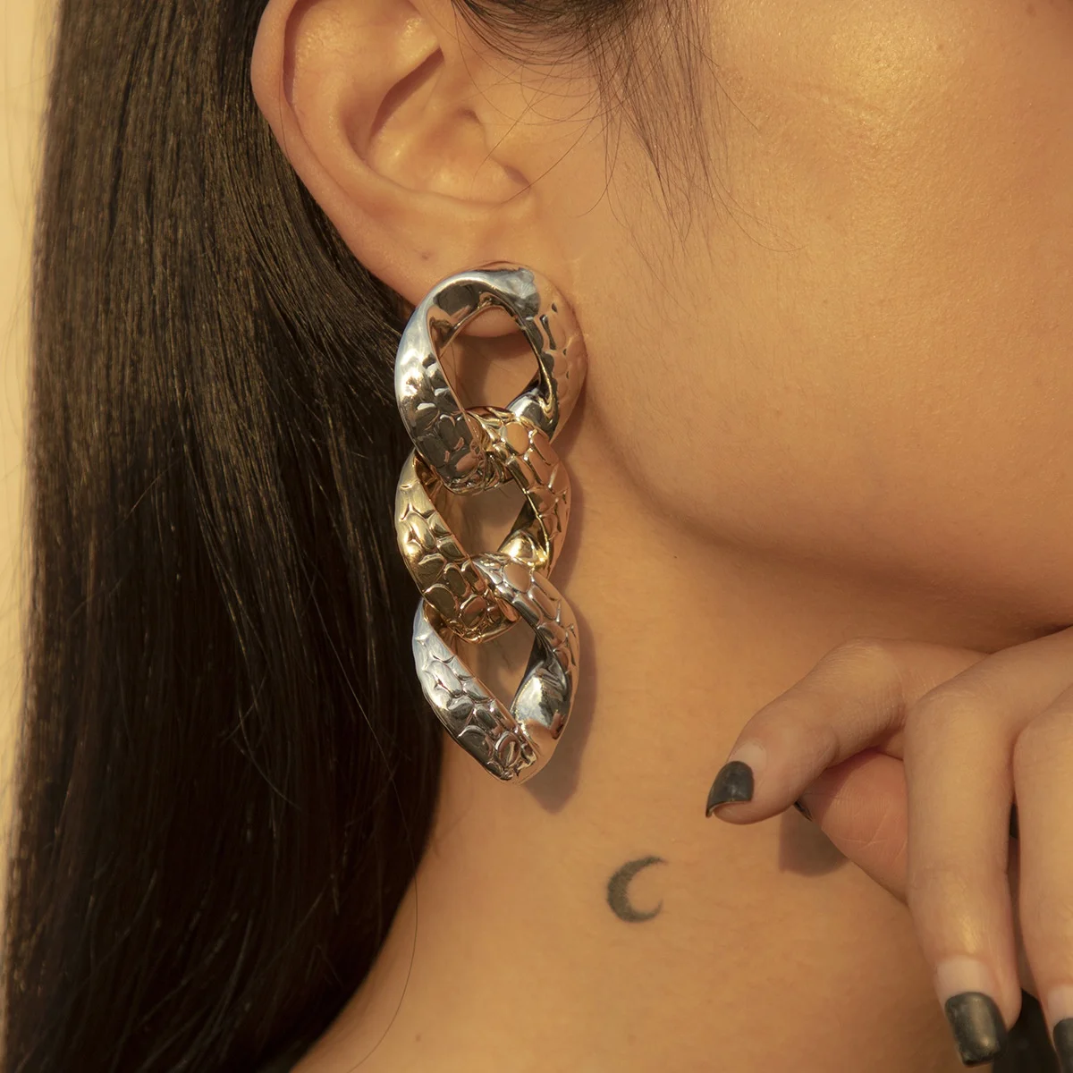 

Long Link Chain Earrings for Women Gold/Silver Color Cross Drop Earring Statement Designer Earring, Picture shows