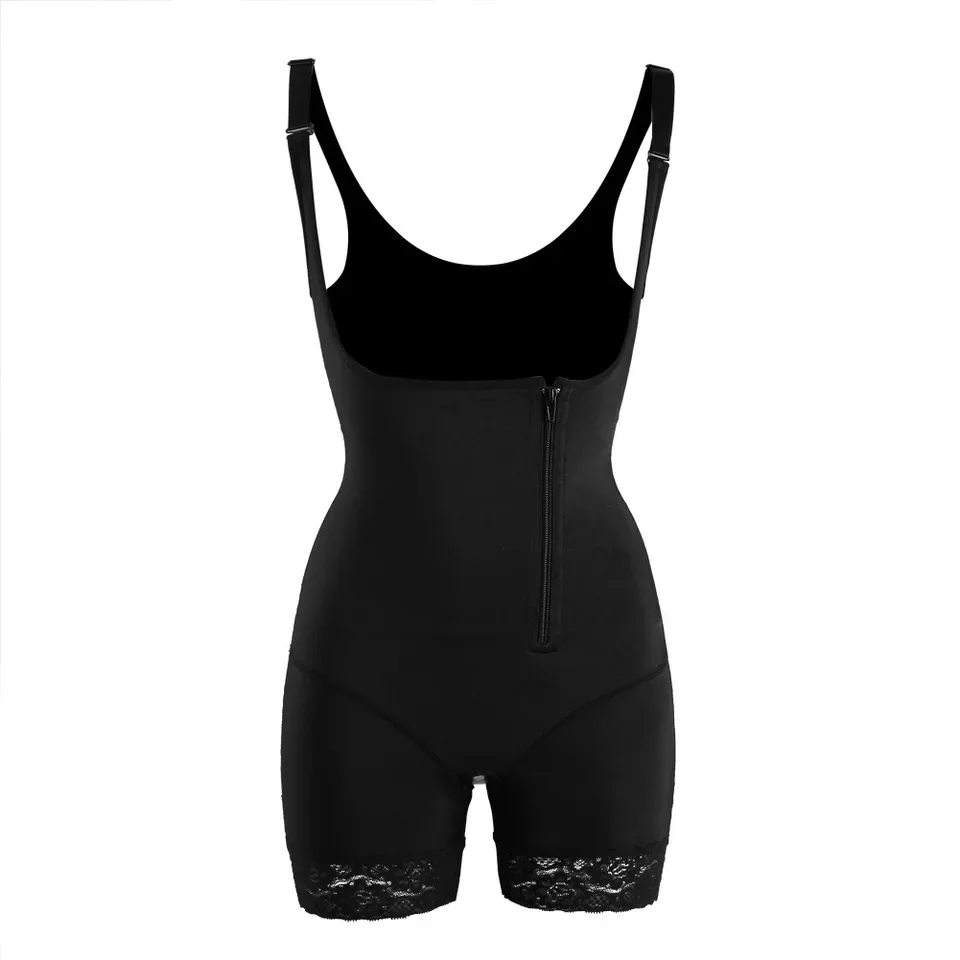 

New Design Side Zipper Sleeveless High Elastic Lace Full Body Latex Interlayer Bodysuit Slim Women Full Body Shaper, Black nude