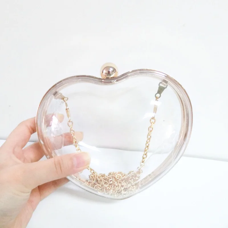 

Fashion heart shape mini transparent handbag acrylic clutch bag clear heart box purse, Silver,gold