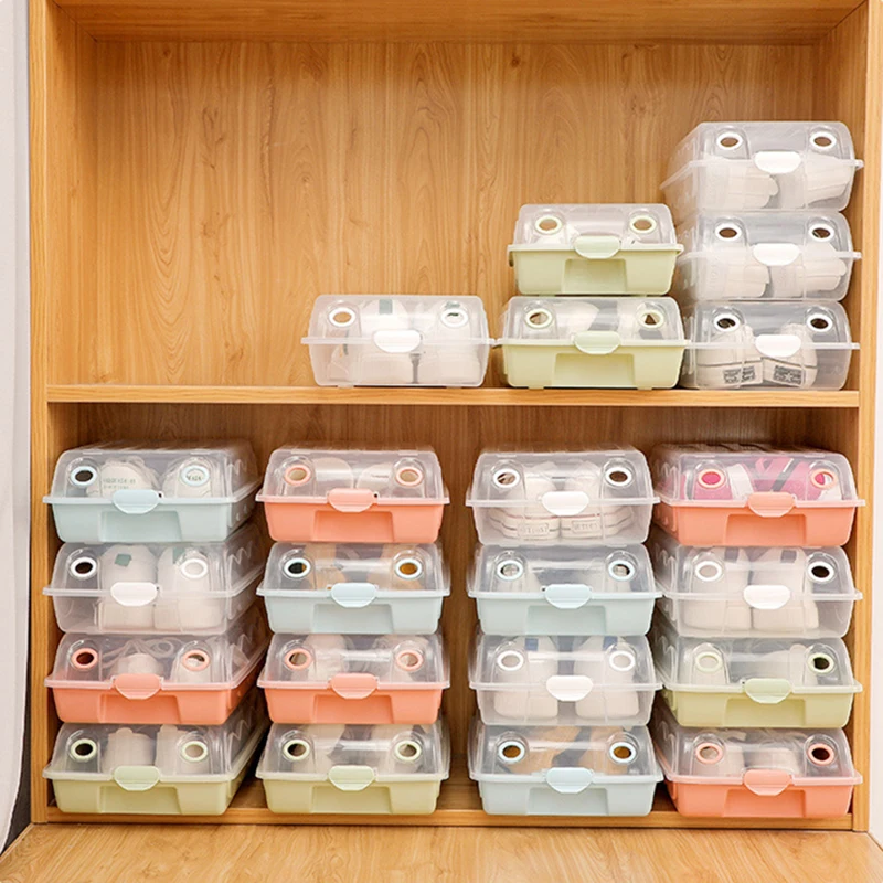 

Containers Storage Box Plastic Transparent Drawer Type Shoe Storage Box Thicken Plastic Shoe Box, Green,blue,white,pink