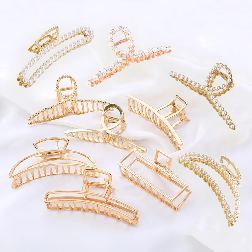 Fast delivery 5.5-11.5cm multiple sizes shape vintage simple large butterfly rhinestone big 11cm gold metal hair claw for women