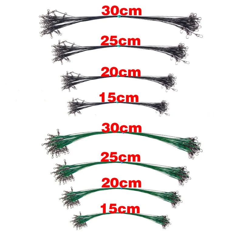 

15cm 20cm 25cm 30cm Anti Bite Steel Fishing Line Steel Wire Leader With Swivel and snap Fishing Accessory Leader wire Snaps