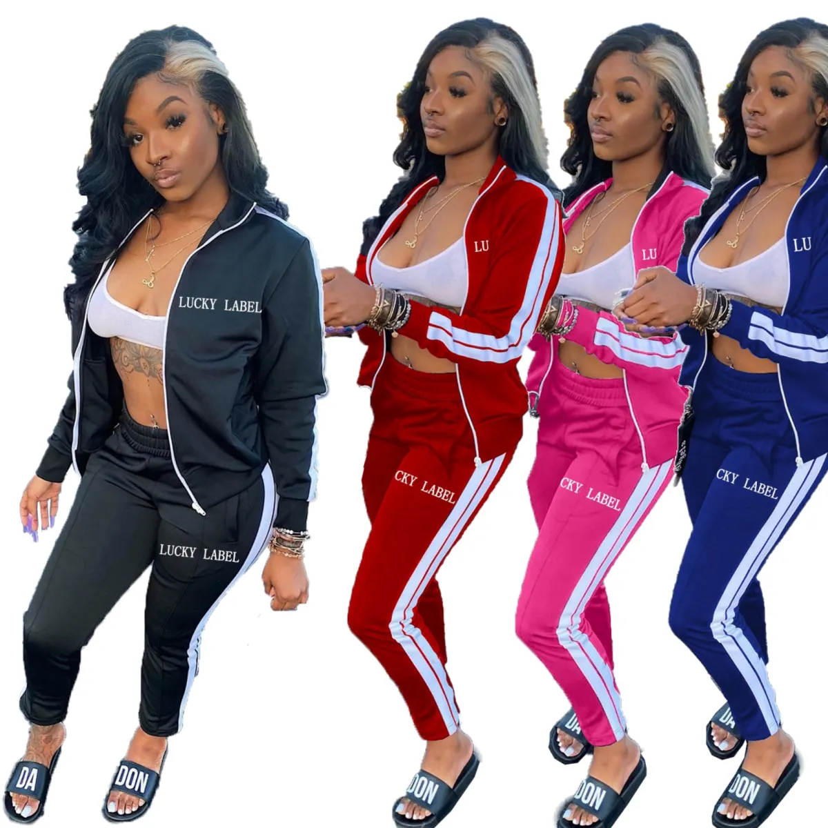 

M9055 Lucky label sweatsuits 2021 boutique two piece set women clothing